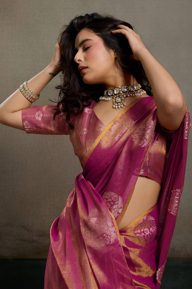 Magenta Woven Tissue Saree (ACA6686)