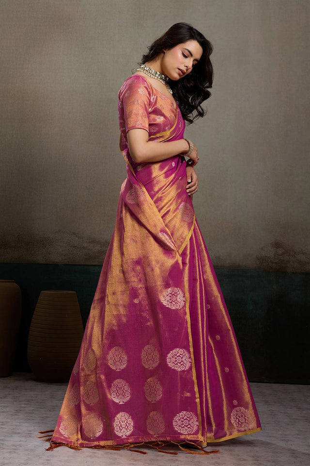 Magenta Woven Tissue Saree (ACA6686)
