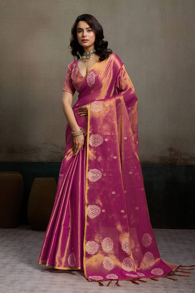 Magenta Woven Tissue Saree (ACA6686)