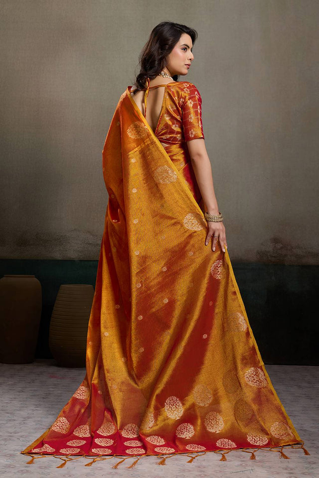Orange Woven Tissue Saree (ACA6688)