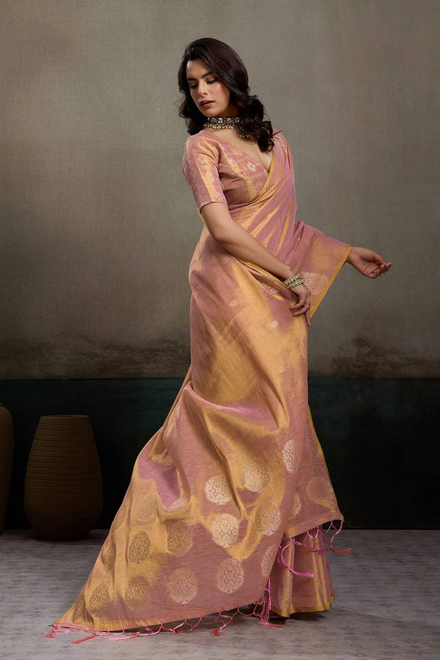 Pink Woven Tissue Saree (ACA6689)