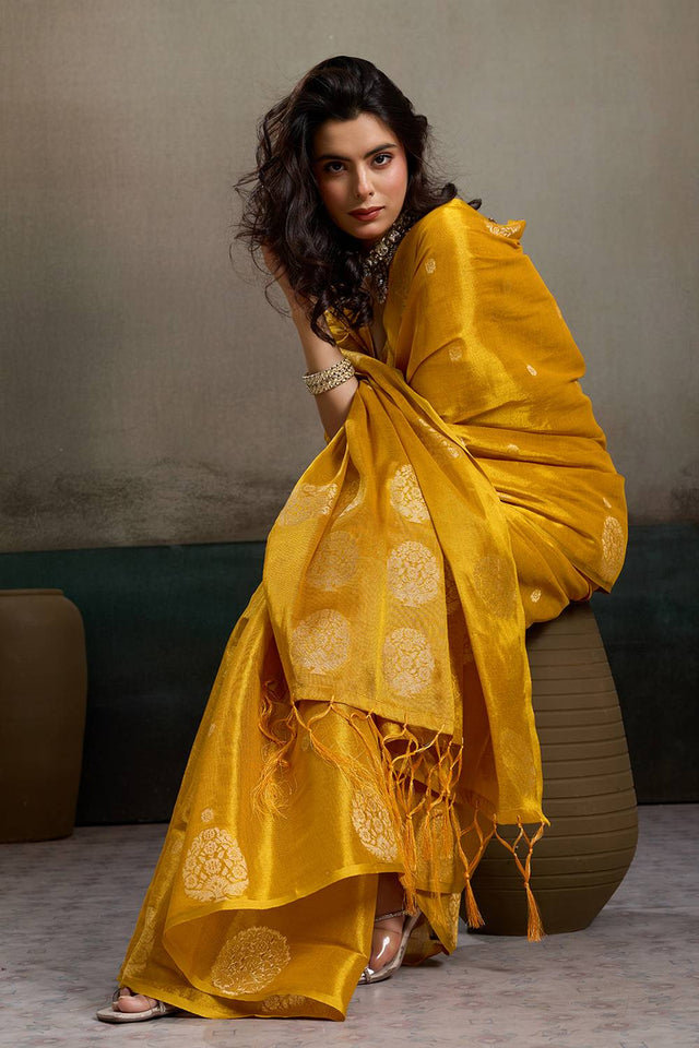Mustard Woven Tissue Saree (ACA6691)