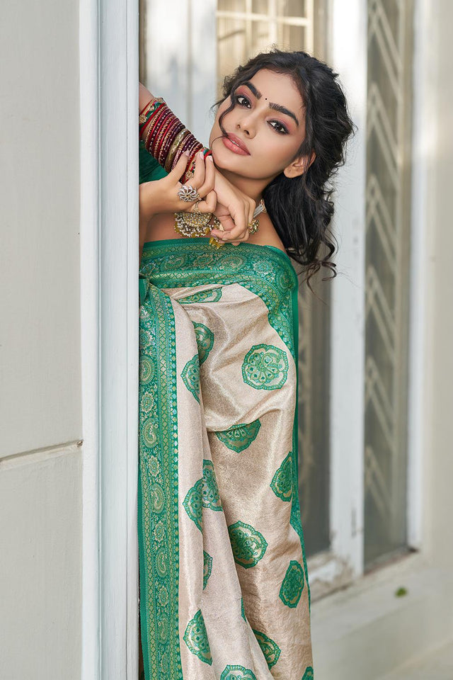 Sea Green Woven Silk Blend Saree (ACA6723)