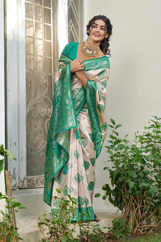 Sea Green Woven Silk Blend Saree (ACA6723)