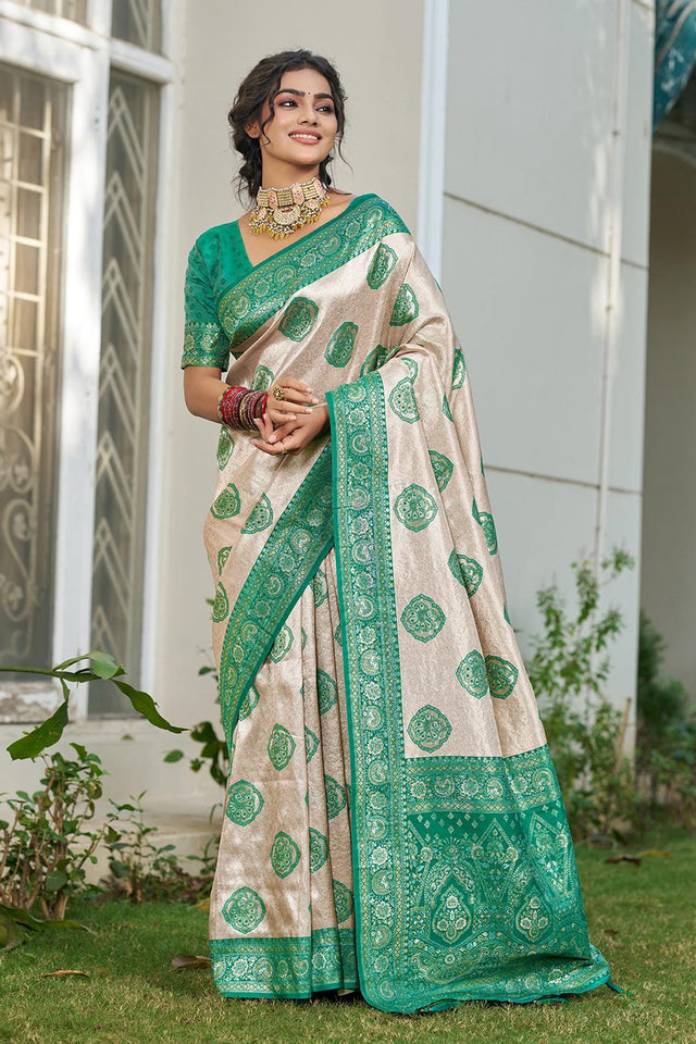 Sea Green Woven Silk Blend Saree (ACA6723)