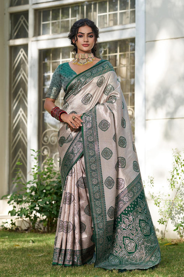 Green Woven Silk Blend Saree (ACA6725)