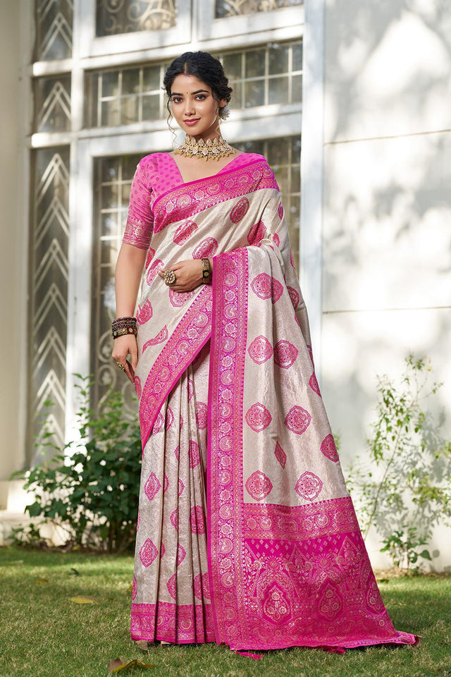 Pink Woven Silk Blend Saree (ACA6726)
