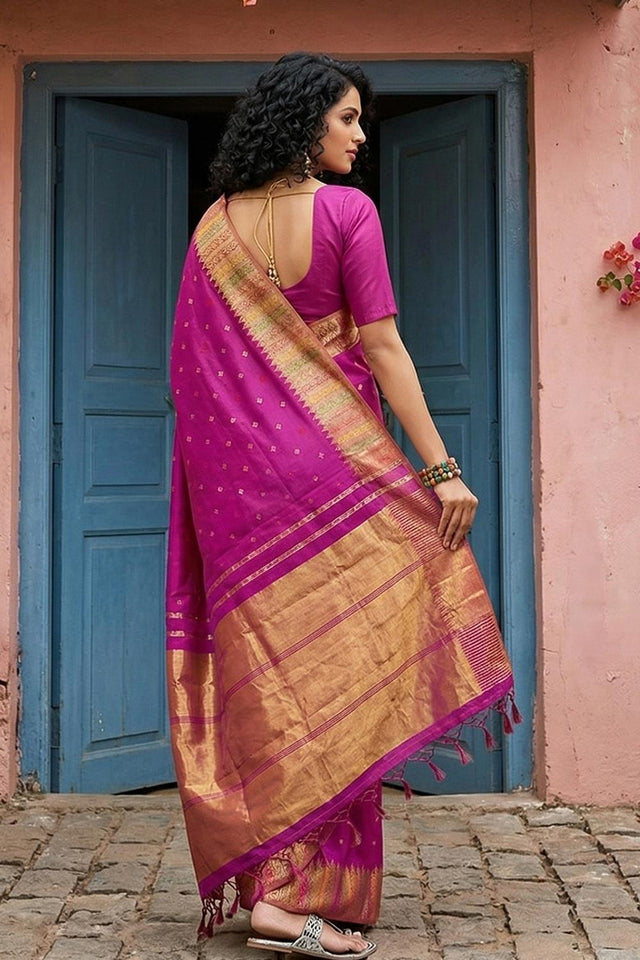 Magenta Woven Silk Blend Saree (ACA6729)