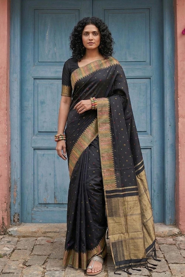 Black Woven Silk Blend Saree (ACA6730)