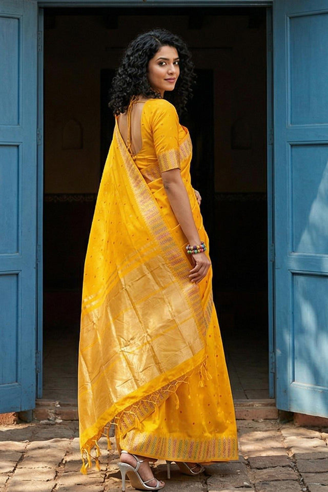 Yellow Woven Silk Blend Saree (ACA6731)