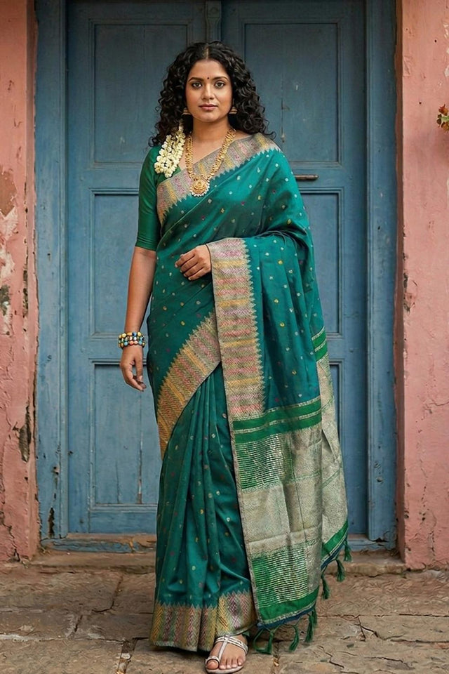 Turquoise Woven Silk Blend Saree (ACA6732)
