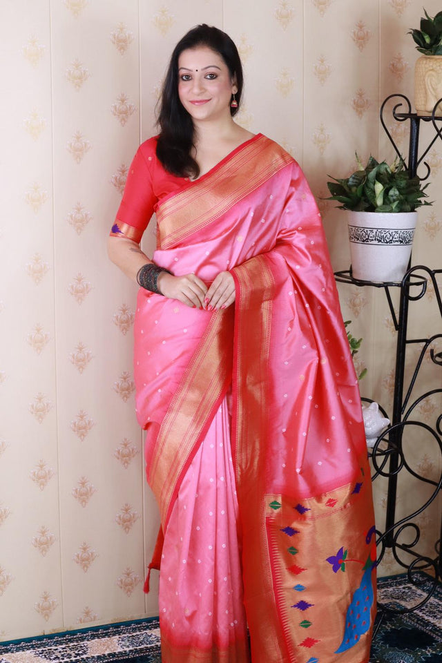 Light Pink Woven Soft Silk Saree (ACA6745)