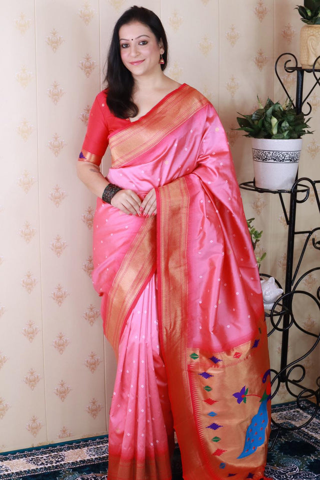Light Pink Woven Soft Silk Saree (ACA6745)