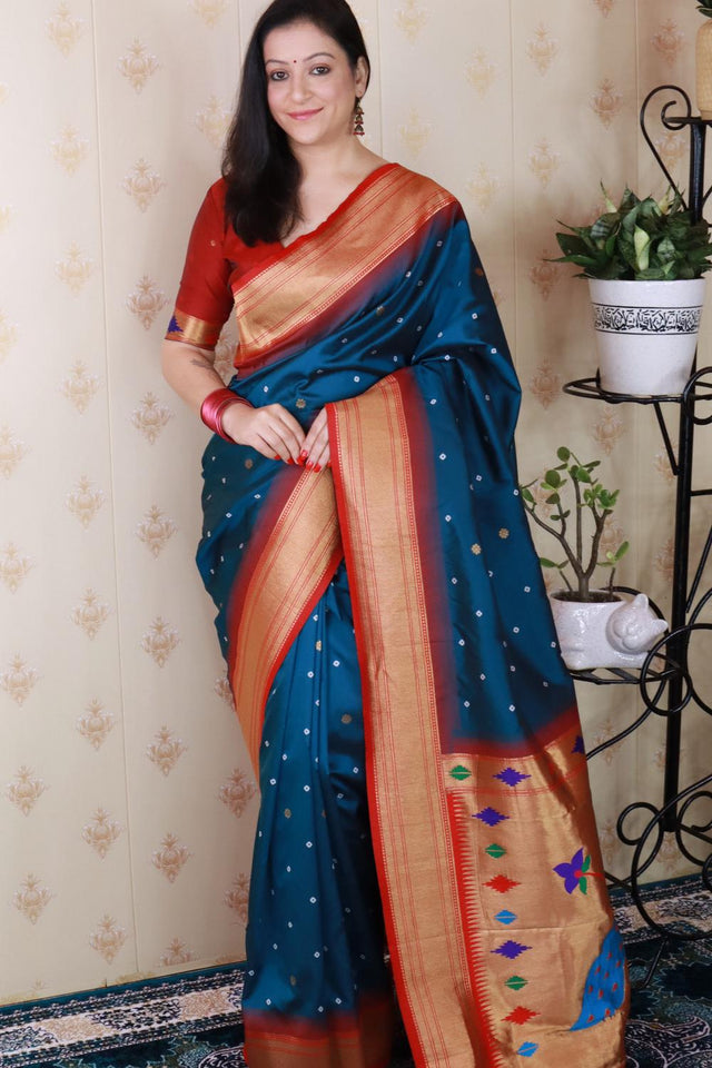 Blue Woven Soft Silk Saree (ACA6746)