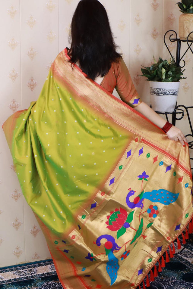 Mehendi Woven Soft Silk Saree (ACA6748)