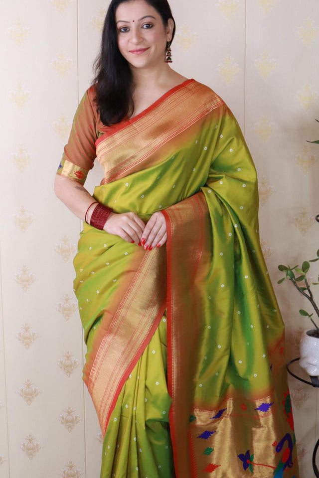 Mehendi Woven Soft Silk Saree (ACA6748)