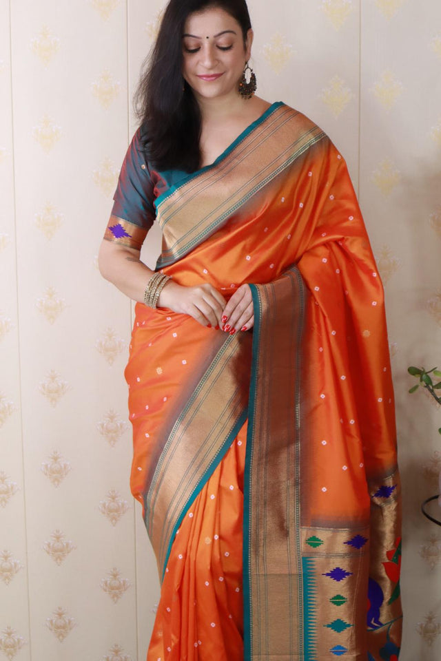 Orange Woven Soft Silk Saree (ACA6749)