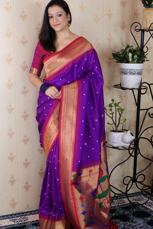 Violet Woven Soft Silk Saree (ACA6752)