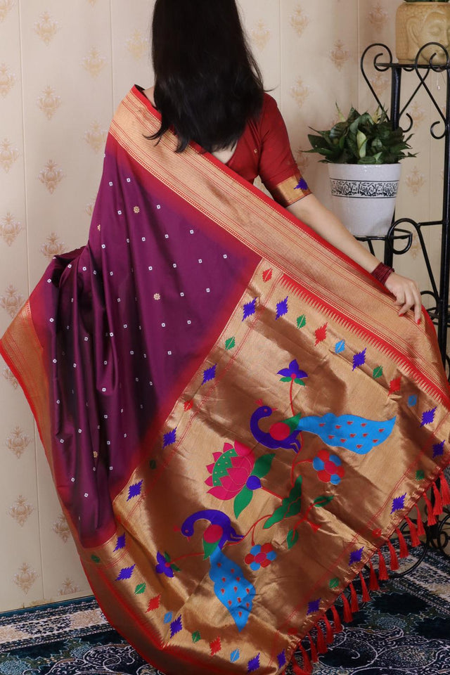 Wine Woven Soft Silk Saree (ACA6754)