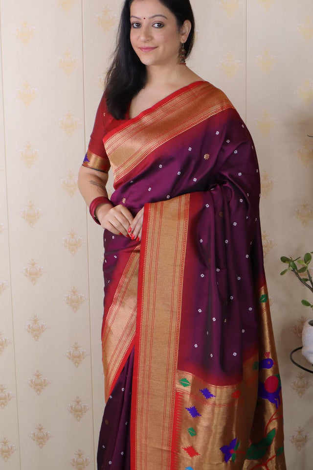 Wine Woven Soft Silk Saree (ACA6754)