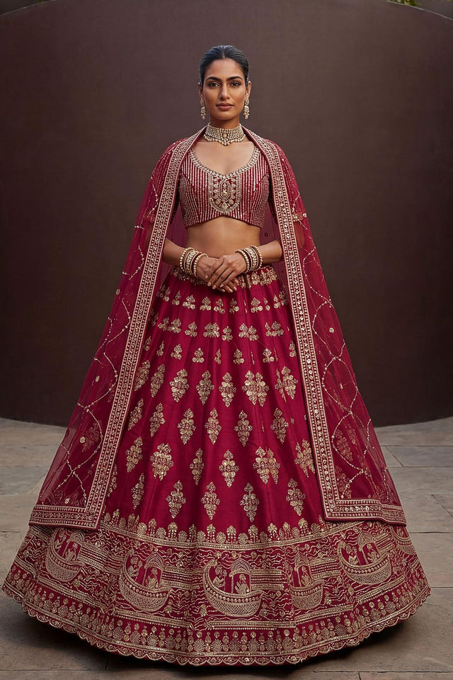 Pink Sequin with Floral Embroidered Silk Lehenga (ACA6762)