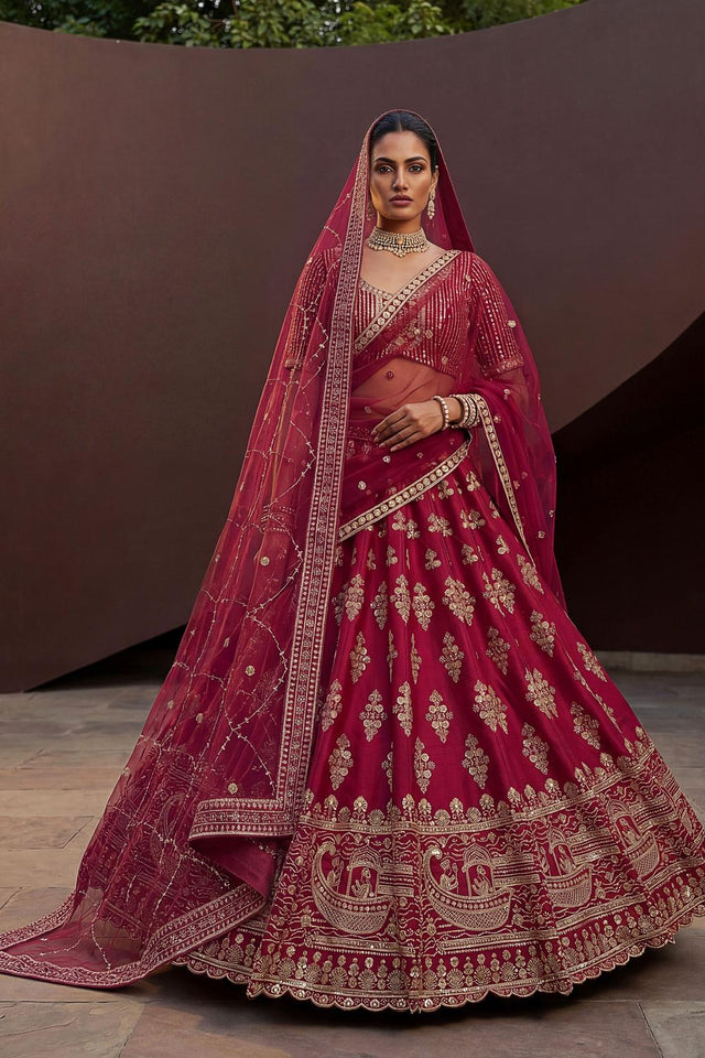 Pink Sequin with Floral Embroidered Silk Lehenga (ACA6762)
