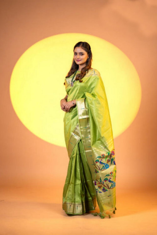 Mehendi Woven Silk Saree (ACA6858)