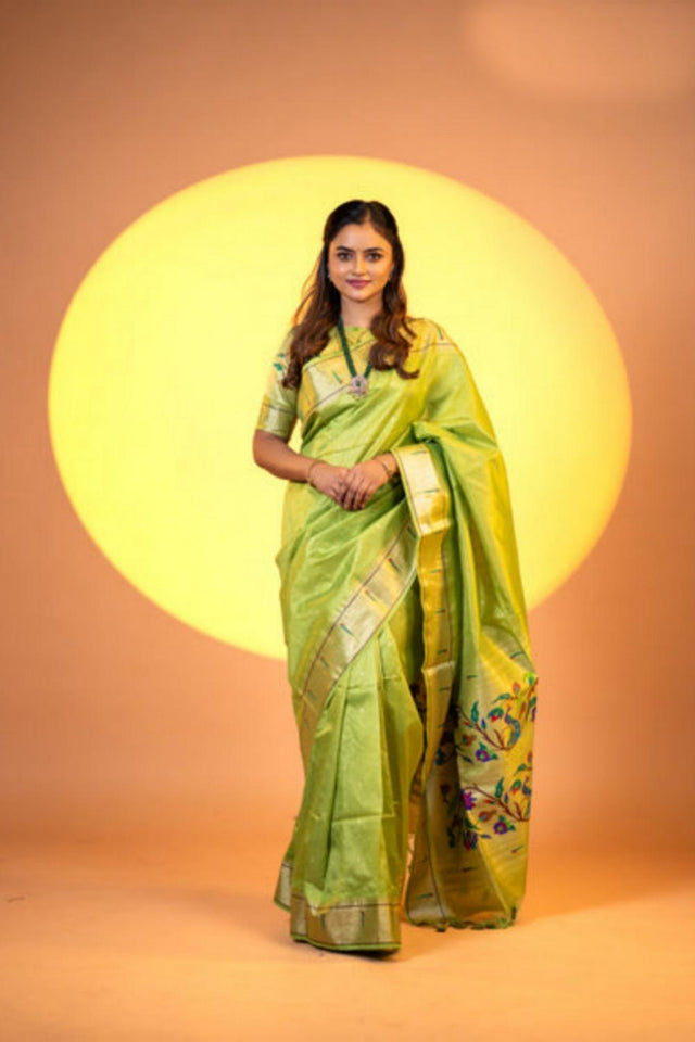 Mehendi Woven Silk Saree (ACA6858)