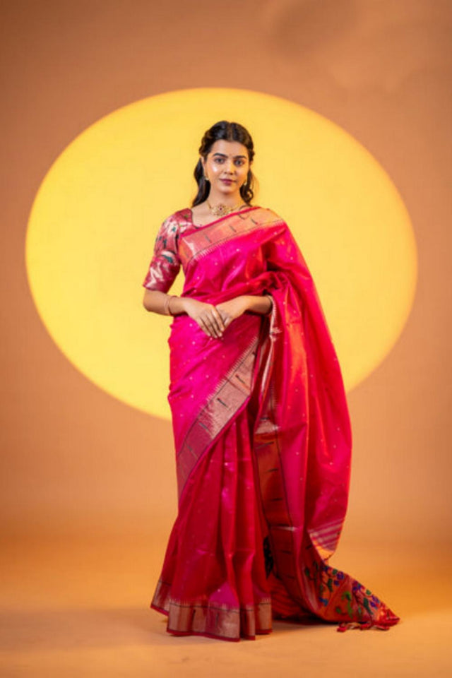 Pink Woven Silk Saree (ACA6859)