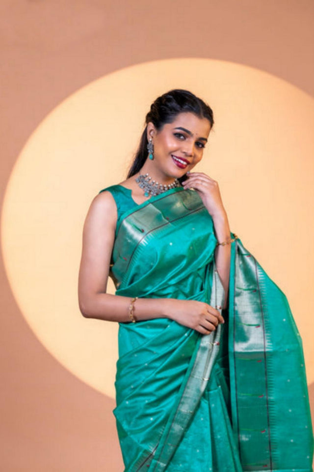 Turquoise Woven Silk Saree (ACA6860)