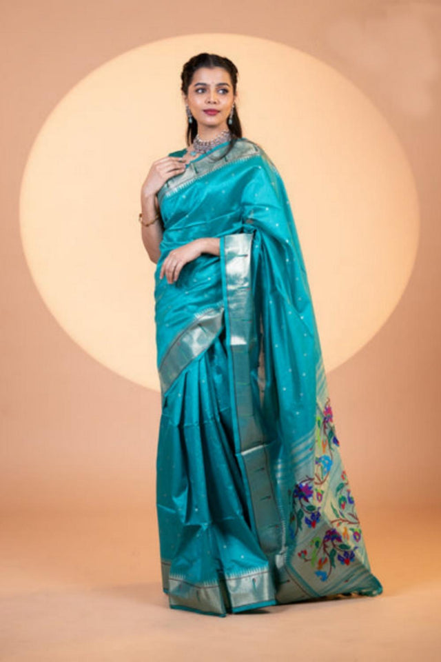 Turquoise Woven Silk Saree (ACA6860)