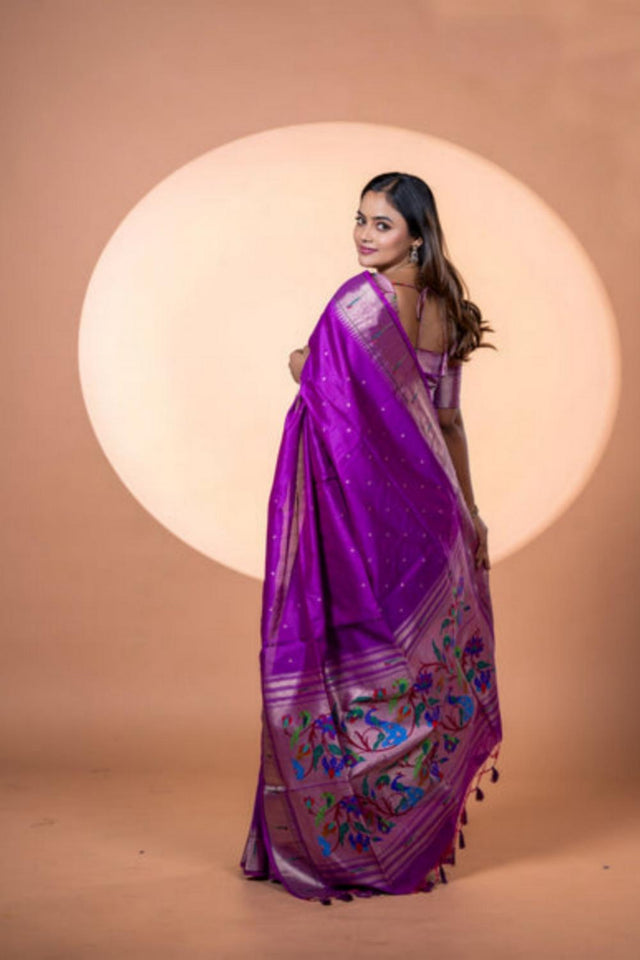 Wine Woven Silk Saree (ACA6862)