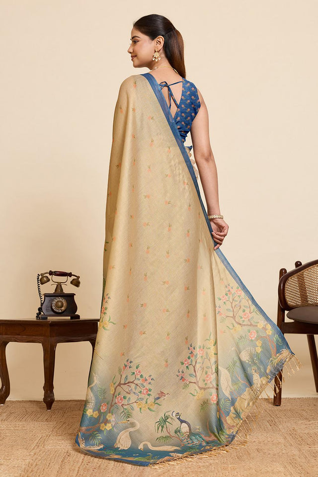 Beige Woven Linen Saree (ACA6871)