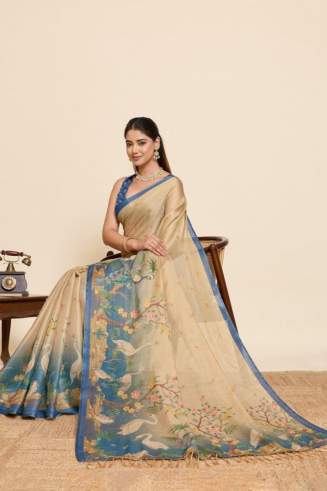 Beige Woven Linen Saree (ACA6871)