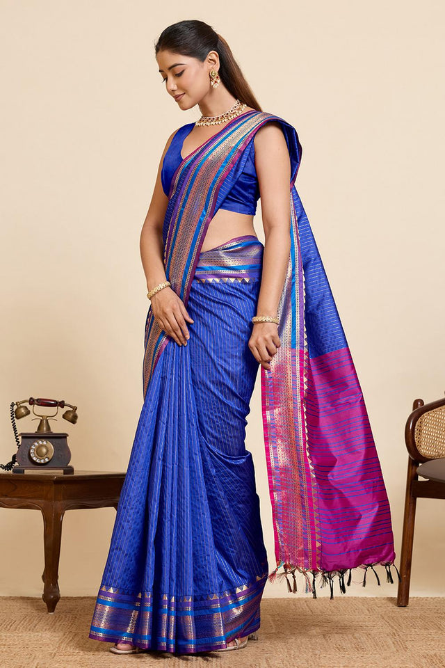 Blue Woven Silk Saree (ACA6875)
