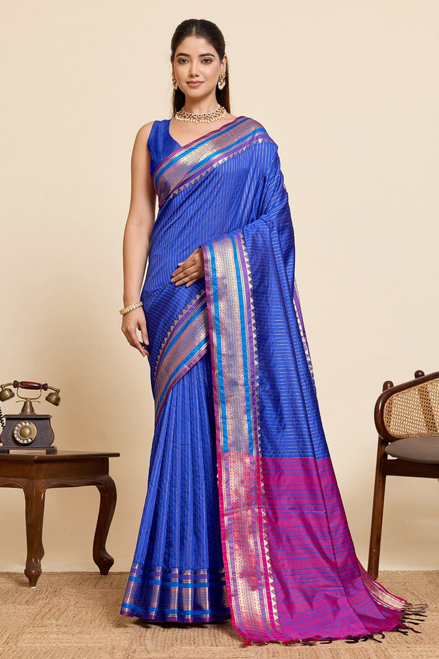 Blue Woven Silk Saree (ACA6875)