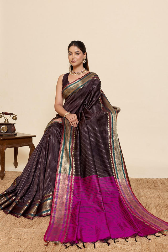 Brown Woven Silk Saree (ACA6877)