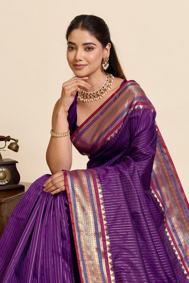 Violet Woven Silk Saree (ACA6879)