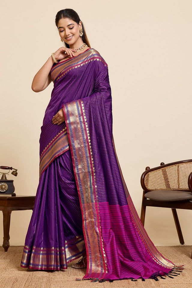 Violet Woven Silk Saree (ACA6879)