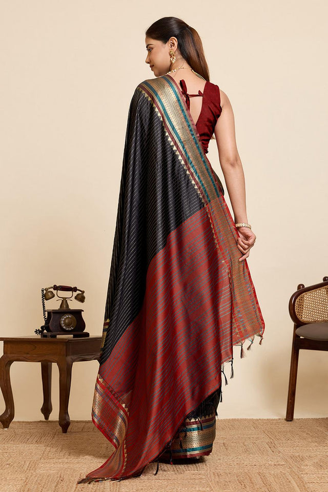 Black Woven Silk Saree (ACA6880)