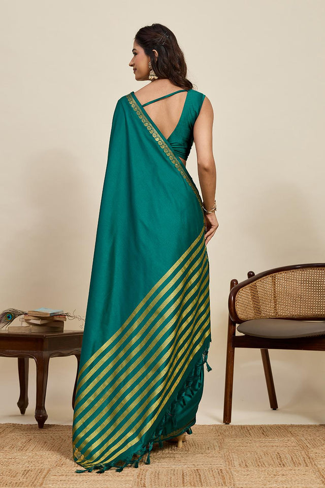 Turquoise Woven Soft Silk Saree (ACA6881)