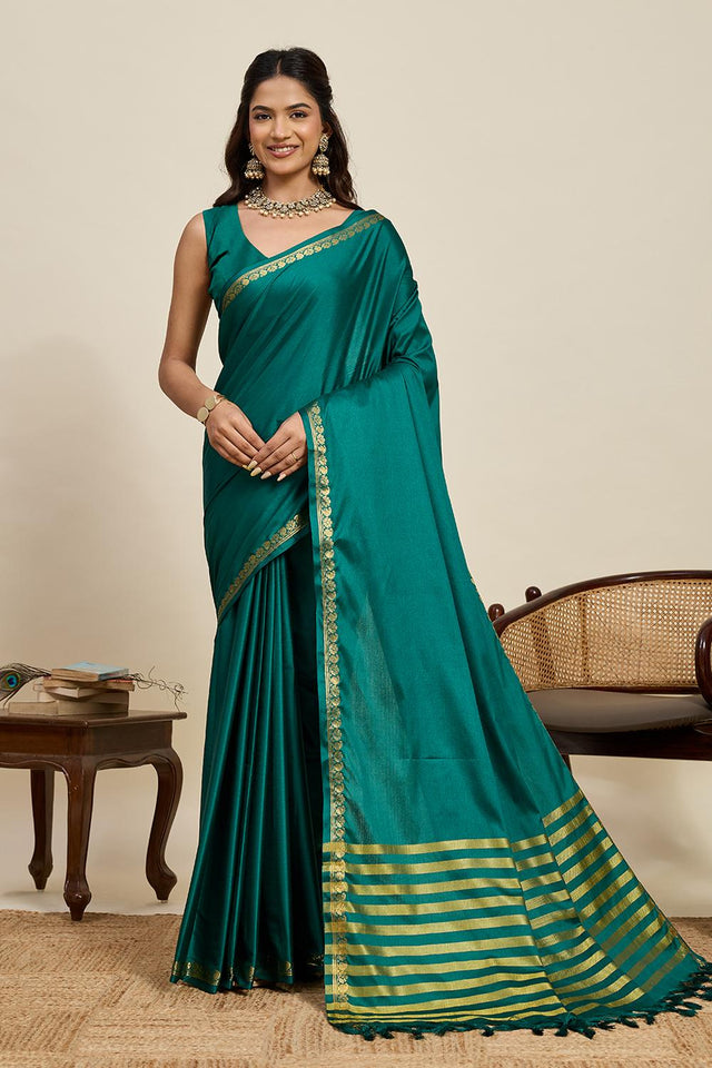 Turquoise Woven Soft Silk Saree (ACA6881)