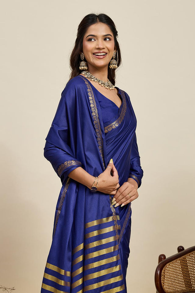Blue Woven Soft Silk Saree (ACA6883)