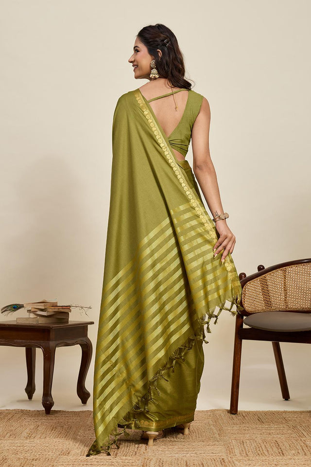 Mehendi Woven Soft Silk Saree (ACA6884)