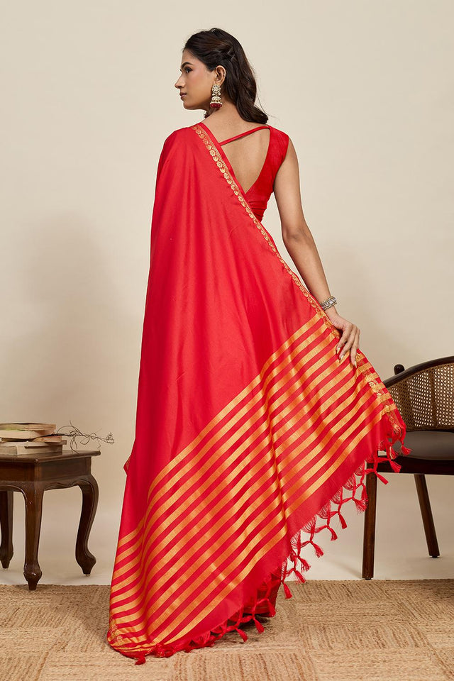 Red Woven Soft Silk Saree (ACA6886)