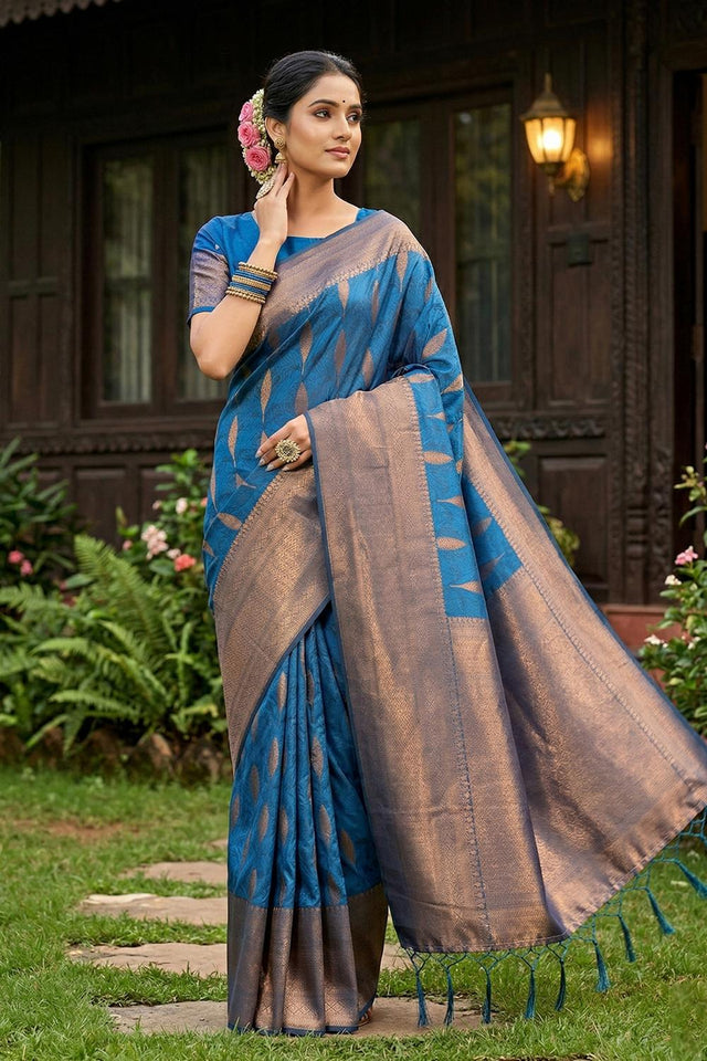 Blue Woven Silk Blend Saree (ACA6899)
