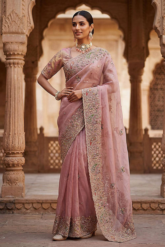 Mauve Sequin & Stone Embellished Silk Saree (ACA6925)
