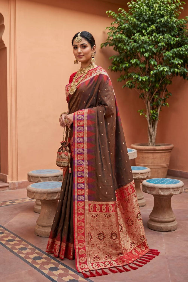 Mehendi Woven Silk Saree (ACA6959)