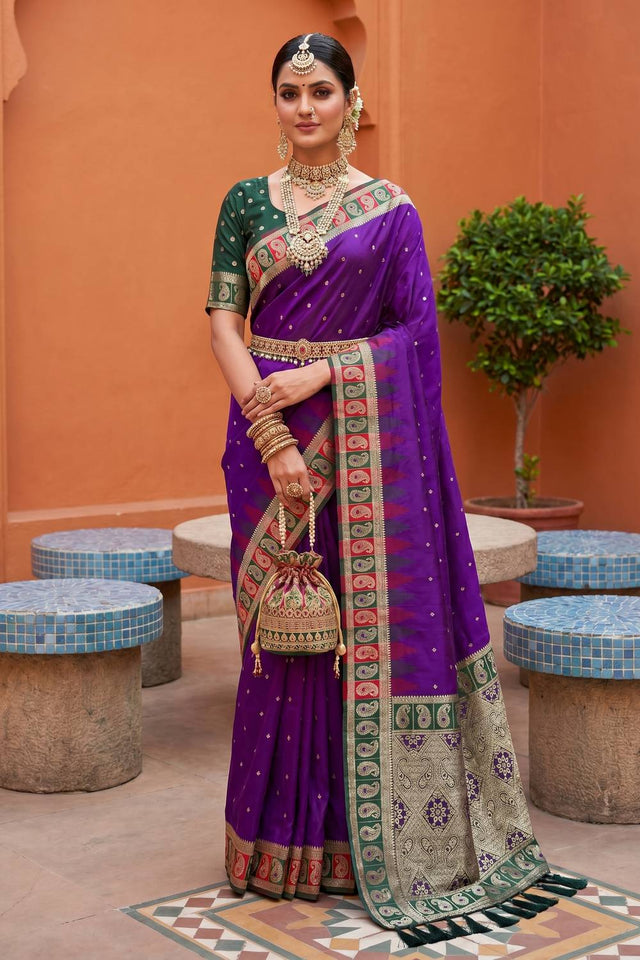 Violet Woven Silk Saree (ACA6963)