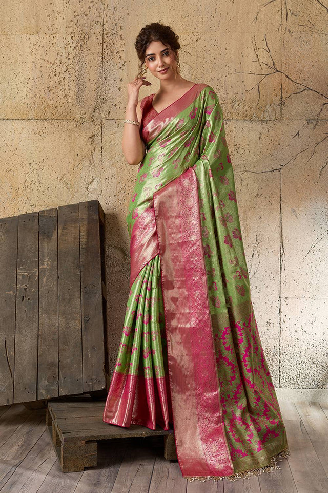Green Woven Silk Saree (ACA6984)